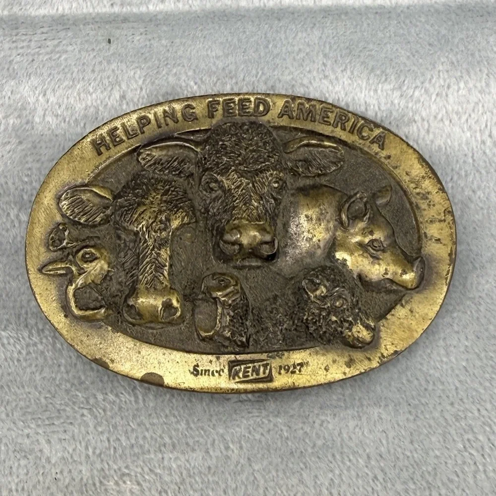 Vintage Lewis Buckles Belt Buckle Gold Tone Kent Feeds Helping Feed America